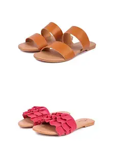 brauch Combo Pack of 2 Slipper/Flip Flops/Slides for Women strap flats & frock