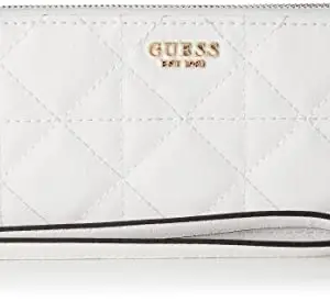 GUESS White Quilted Polyurethane Malia Large Zip Around Wallet