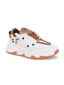 AADI Mens White Tan Comfortable Lightweight Outdoor Lace Up Classy Running, Walking & Gym Casual Sport Shoes