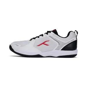 HUNDRED Court Star Badminton Shoes (Non Marking) | Also Perfect for Squash, Table Tennis, Volleyball, Basketball & Indoor Sports | Lightweight & Durable | X-Cushion Protection (White/Black/Red, 5UK)