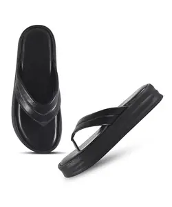 FROH FEET Flip Flops For Women Comfortable Round Toe Beach Sandals Thong Strap Slides Slip On Dressy Flats Sandals For Women - Black