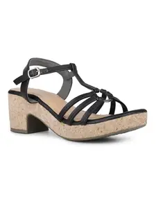 Inc.5 Women Black Party And Club Wear Striped Square Heeled Sandals Euro-37