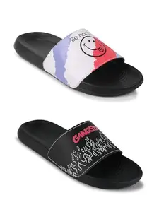 Shoe Mate Combo Men's Sliders Pack of 2 Red, Black, Neon, White Flip Flop & Slippers