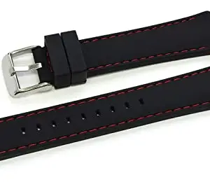 Ewatchaccessories 22mm Silicone Rubber Watch Band Strap Fits SUPEROCEAN II A17392 VITIME Black With Red Stich Pin Buckle