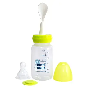 Mee Mee Baby Feeding Bottle with Spoon| BPA Free| Easy to Squeeze Bottle| Storage Friendly| Multifunctional Anti-Colic Feeding Bottle with Spoon|0 Months to 3 Years Baby/Kids 250ml Capacity(Green)