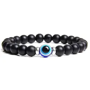 VIEN® Black Onyx with Evil Eye Bracelet 8mm | Avoid negative energy for girls boys men women | Pre Energised and Activated | Original Natural Stones