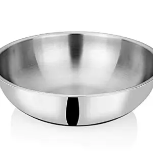 KITCHEN CLUE Stainless Steel 304 Grade Quality Tri-Ply Tasla for Cooking, Doughing - 20Cm, 1700 Ml - Extra Deep Tri-Ply Tasla