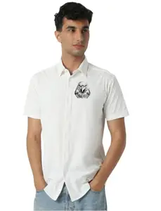 Rajwari Fashion Men’s Solid White Shirt – Stylish Regular Fit, Slim Look, Half Sleeves, Rayon Blend, Buttoned Single Pocket – Comfortable Everyday Formal Wear |Size-S |Pocket Design-14