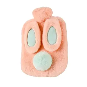 Toyshine 1000ml Hot Water Bottle with Cute Stuffed Moving Rabbit Ears Cover for Kids Great Hand Warmer for Pain Relief Hot and Cold Therapy - Peach