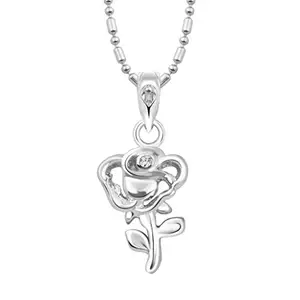 Vighnaharta Little White Rose CZ Rhodium Plated Pendant - [VFJ1194PR]