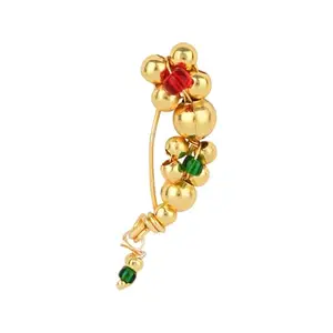 I Jewels Gold Plated Traditional Non Piercing Maharashtrian Pearl Nath For Women (Style 3)