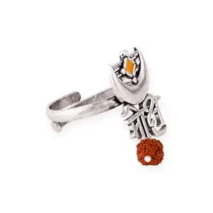 VOYLLA Oxidised Silver Stylish Brass Enamel Aham Brahmasmi Moksh Inscription Ring for Women and Girls