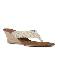 Inc.5 Womens Beige Printed Toe Round Toe Wedge Heel Sandals