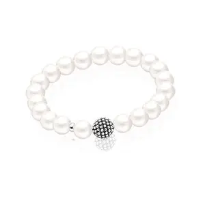 LeCalla 925 Sterling Silver BIS Hallmarked Simulated Pearl Bead Stretch Bracelet for Women and Girls