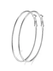 PRIVIU Studio Silver Color Plain Large Hoop Earrings bali for Women & Girls