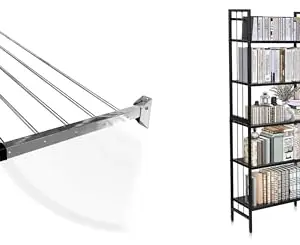 CONCEPT & SOLUTIONS 5 Pipes x 5 Feet - Foldable Wall Mounted Cloth Dryer/Clothes Stand (4 Pipes, 3 feet) and Metal 6 Tier Height Adjustable Bookshelf for Home Library | 5.4 Feet Book Shelf Combo Pack|CS-297
