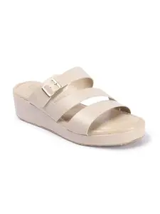 Carlton London Women Cream Comfortable Casual Sandal with Platform Heels, Round Toe for Party and Any Occasions (37)