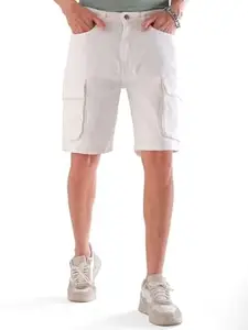 The Indian Garage Co Men Relaxed Fit Solid Mid-Rise Denim Cargo Shorts