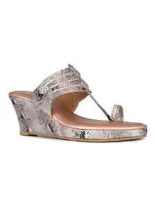 Inc.5 Womens Rose Gold Ethnic Printed Toe Round Toe Wedge Heel Sandals