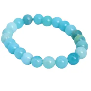 RRJEWELZ Natural Amazonite 8mm Round Shape Smooth Cut Beads 7.5 Inch Stretchable Bracelet For Men & Women. Unisex Bracelet For Healing, Meditation, Prosperity, Gift & Luck|STBR_RR_09730_7.5