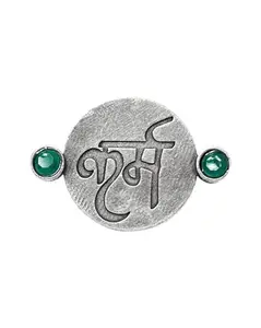 Unisex Fuschianet Accessories Silver Look Alike Oxidixed Karma Adjustable Ring Green Rhinestones for Women and Girls