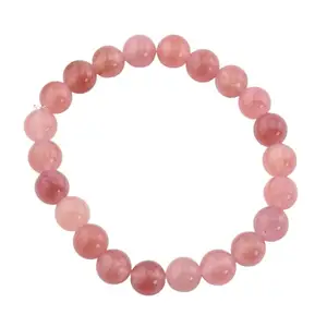 AAMRAPALI SILVER GEMS AAMRAPALI Natural Strawberry Quartz Bracelet - Metal Free, 8mm, Love Stone | Stone Beads Bracelet | Focus on Heart Chakra | Stunning Gem Patterns Tones | Embrace the calming essence of the Earth with