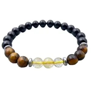 LKBEADS Tiger's Eye Bracelet | Onyx & Rutile Beaded Bracelet | Gemstone Jewelry for Strength And Protection | Essential Oil Bracelet|8mm Round|Smooth|Multicolor|SRC_LI_000785