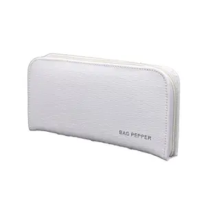 Bag Pepper Pu Leather Croco Wallet for Women Girl's Purse Handbag Clutch Bags (White)