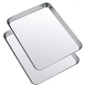 JAYCO JAYCO Mini Stainless Steel Cookie Sheets & Toaster Oven Tray Pan, Serving Trays, 10 x 8 x 1 inch, Set of 2 Pans