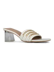 Inc.5 Womens White Party Wear Embellished Square Toe Block Heel Sandals