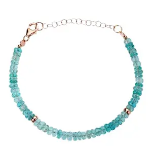 RRJEWELZ Sky Blue Apatite Rondelle Beaded Bracelet – Faceted 3-3.5mm Skyblue Stones with Rosegold Lock – 7 Inch Adjustable link Bracelet for Men & Women|LCBR_RR_06119