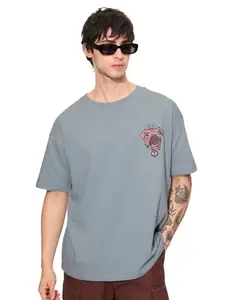 The Souled Store Official Deadpool: Dogpool Men and Boys Short Sleeves Round Neck Grey Graphic Printed Cotton Oversized T-Shirts