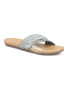 INC.5 Women Grey Embellished Open Toe Flats
