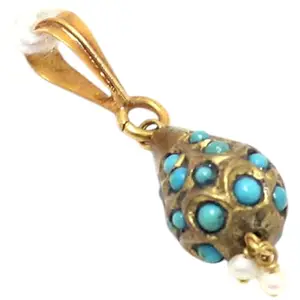 Rajasthan Gems Pendant Combination of 18K Yellow Gold & 925 Sterling Silver Firoza Turquoise Gem Stone Women Men Unisex Handmade k938