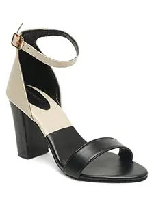 Bruno Manetti Women's Black-Cream Slipon Back Strap Buckle Heels Sandal