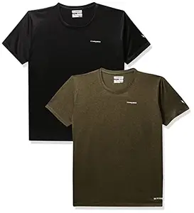 Charged Brisk-002 Melange Round Neck Sports T-Shirt Olive Size Xl And Charged Play-005 Interlock Knit Geomatric Emboss Round Neck Sports T-Shirt Black Size Xl