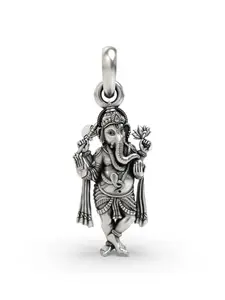 Exotic India 925 Sterling Silver Standing Chaturbhuja Lord Ganesha Pendant Hindu God Necklace for Blessings