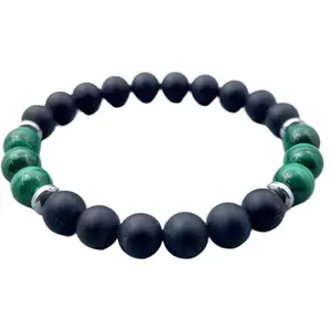 LKBEADS Malachite and Black Onyx Bracelet, Beaded Natural Stone Bracelet for Healing & Protection|8mm Round|Smooth|Black & Green|SRC_LI_000503