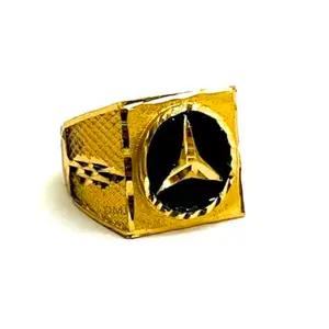 DMJ Premium Heavy Square Shape Mercedes Gold Look Finely Detailed Handmade Ring For Men Brass Gold Plated Ring (25)