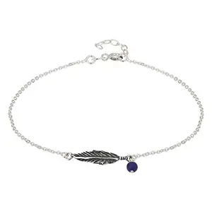 VANBELLE Women's Oxidised Silver Plated Blue Beaded Anklet