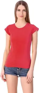 Mia Fashion Mia Fahion Regular Casual Fit T-Shirt for Women Round Neck Lightweight Breathable All Day Comfort T-Shirt (Red)