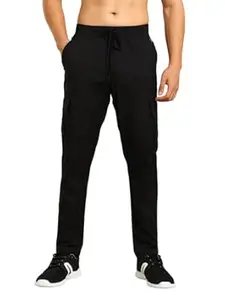 TECHNOSPORT Men's Regular Fit Mid Rise Polyester Solid Cargos for Activewear, Regular Use and Quick Dry