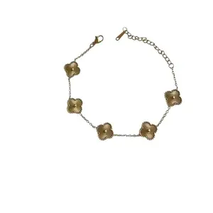 Vintage Chain Bracelet, Gold-Toned, 5 Floral Stations, Adjustable Length