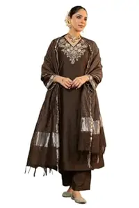 Klosia Women Embroidery Solid Straight Kurta and Pant Set with Dupatta
