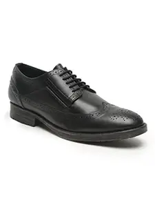 TEAKWOOD LEATHERS Teakwood Genuine Leather Stylish Lace Derby Formal Shoes for Men(Black1, 44)
