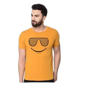 Men's Cotton Solid Round Neck Half Sleeve Shirt (F-Smile-Gold_S)