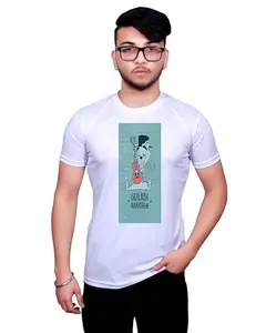 NITYANAND CREATIONS Round Neck White Printed T-Shirt for MEN-NNCPL-1100330-L
