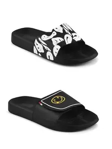 Shoe Mate Combo Men's Sliders Pack of 2 Black Flip Flop & Slippers