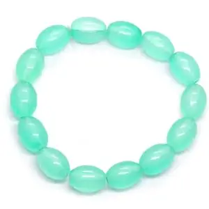 Natural Aquamarine Blue Glass Natural Gemstone Bracelet Oval Shape 10x8mm Healing Crystals for Men & Women (7 Inch)