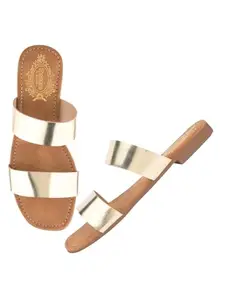 Shoetopia Embellished Stylish Golden Flats For Women /EU41